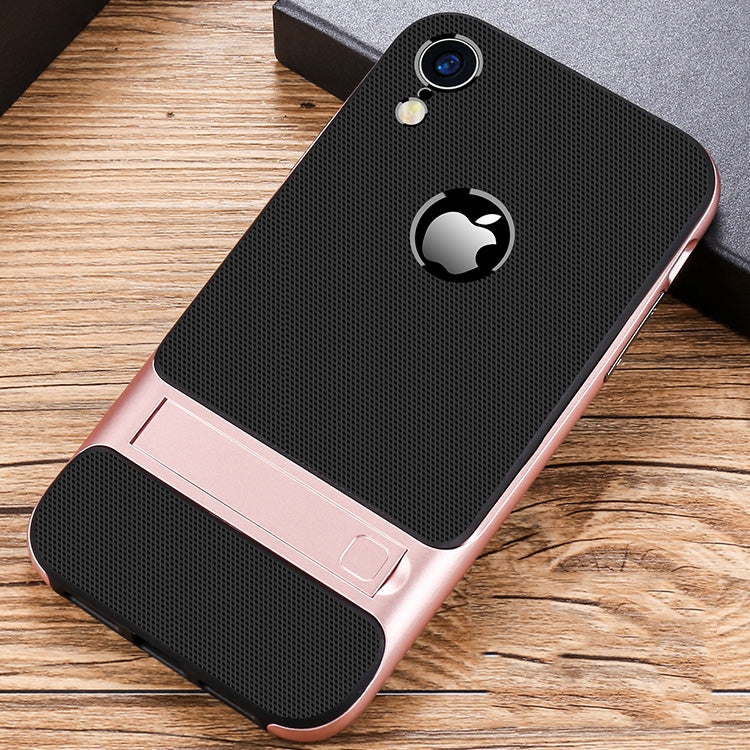 For iPhone XR Plaid Texture Non-slip TPU + PC Case with Holder