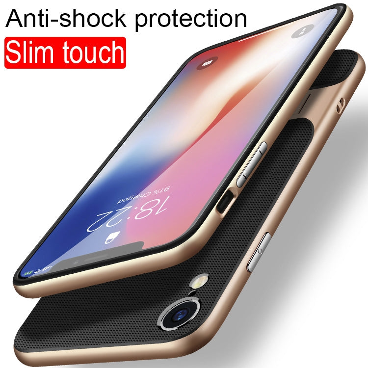 For iPhone XR Plaid Texture Non-slip TPU + PC Case with Holder