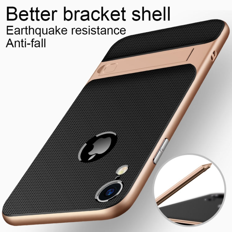 For iPhone XR Plaid Texture Non-slip TPU + PC Case with Holder