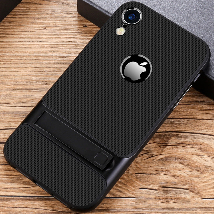 For iPhone XR Plaid Texture Non-slip TPU + PC Case with Holder