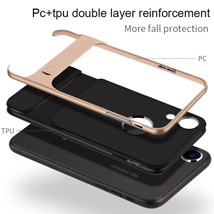 For iPhone XR Plaid Texture Non-slip TPU + PC Case with Holder
