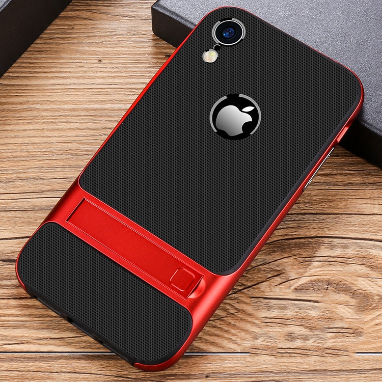 For iPhone XR Plaid Texture Non-slip TPU + PC Case with Holder