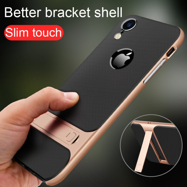 For iPhone XR Plaid Texture Non-slip TPU + PC Case with Holder
