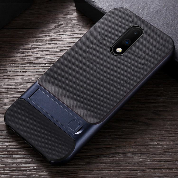 For OnePlus 7 Plaid Texture Non-slip TPU + PC Case with Holder