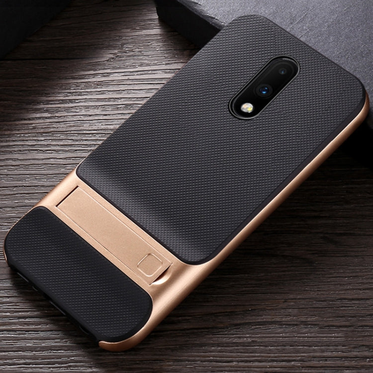 For OnePlus 7 Plaid Texture Non-slip TPU + PC Case with Holder