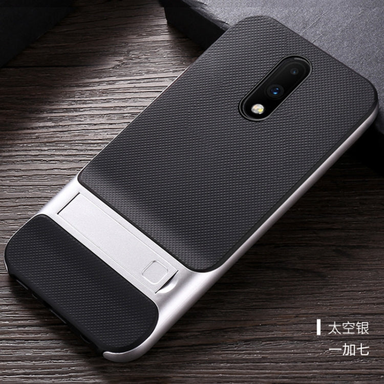 For OnePlus 7 Plaid Texture Non-slip TPU + PC Case with Holder