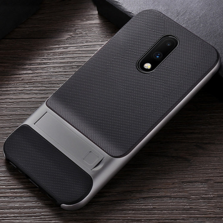 For OnePlus 7 Plaid Texture Non-slip TPU + PC Case with Holder