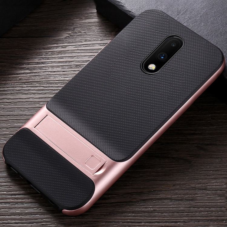 For OnePlus 7 Plaid Texture Non-slip TPU + PC Case with Holder