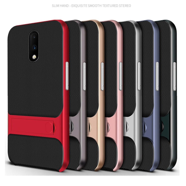 For OnePlus 7 Plaid Texture Non-slip TPU + PC Case with Holder