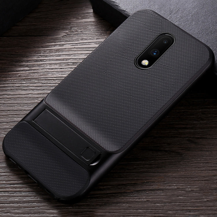 For OnePlus 7 Plaid Texture Non-slip TPU + PC Case with Holder