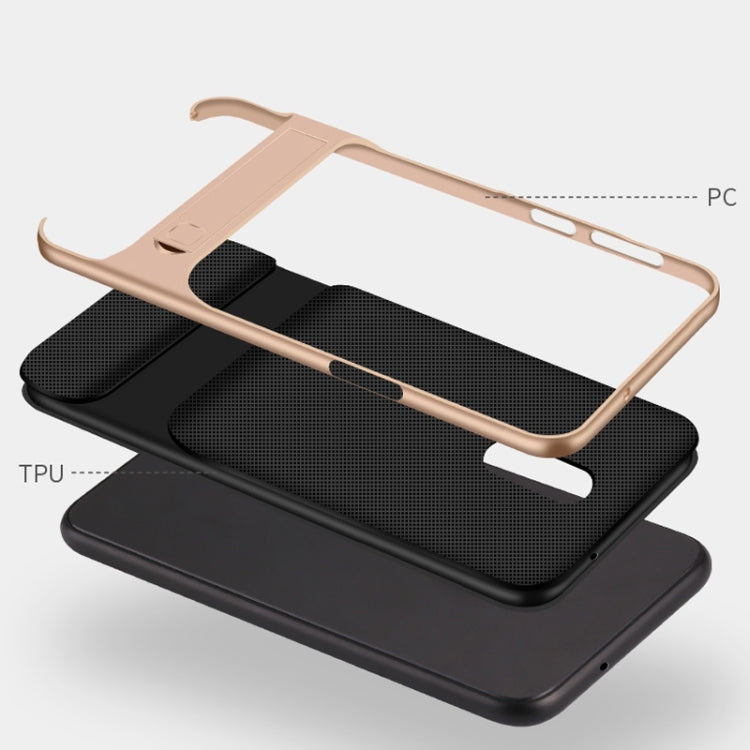For OnePlus 7 Plaid Texture Non-slip TPU + PC Case with Holder
