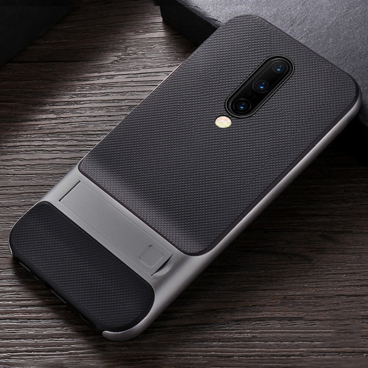 For OnePlus 7 Pro Plaid Texture Non-slip TPU + PC Case with Holder