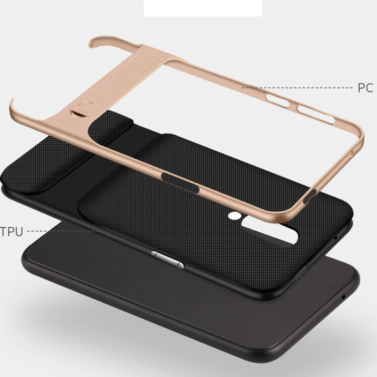 For OnePlus 7 Pro Plaid Texture Non-slip TPU + PC Case with Holder