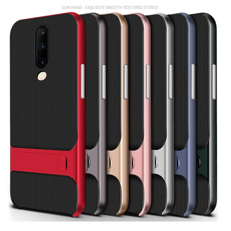 For OnePlus 7 Pro Plaid Texture Non-slip TPU + PC Case with Holder