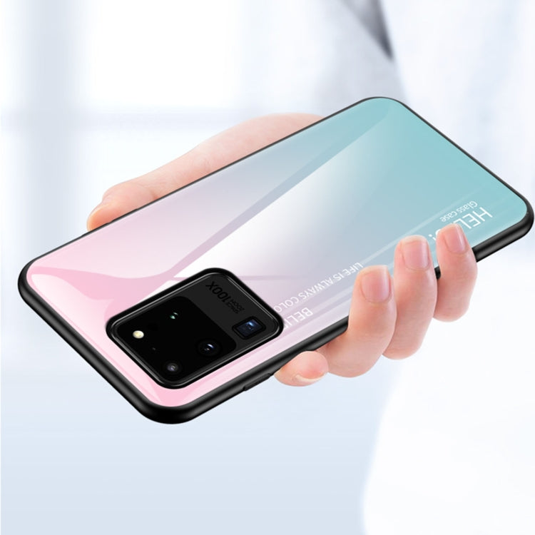 For Samsung Galaxy S20 Ultra Gradient Color Painted TPU Edge Glass Case