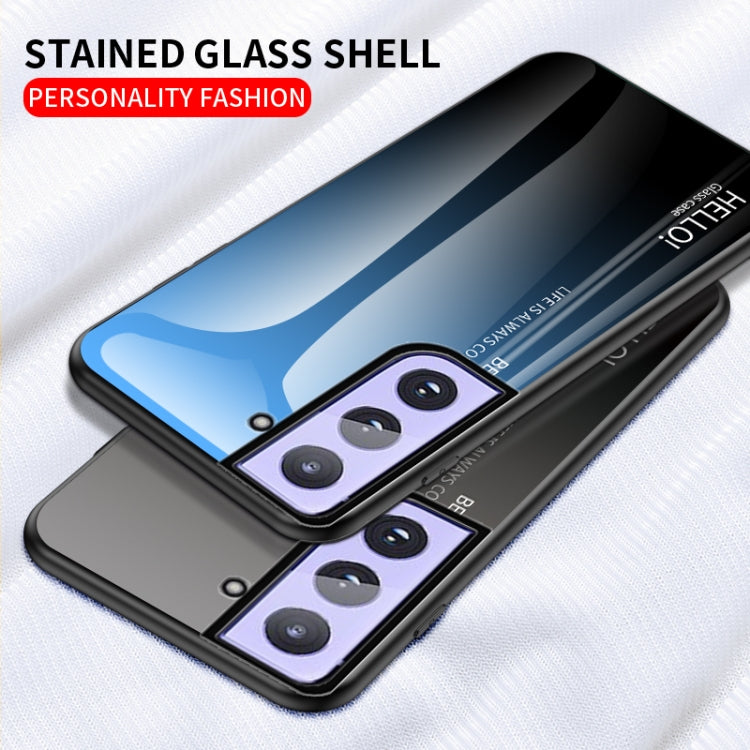 For Samsung Galaxy S21 5G Gradient Color Painted TPU Edge Glass Case