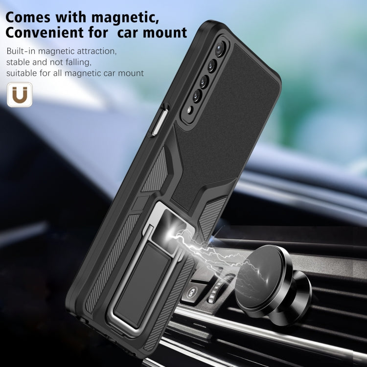 For LG Stylo 7 Armor 2 in 1 PC + TPU Magnetic Shockproof Case with Foldable Holder