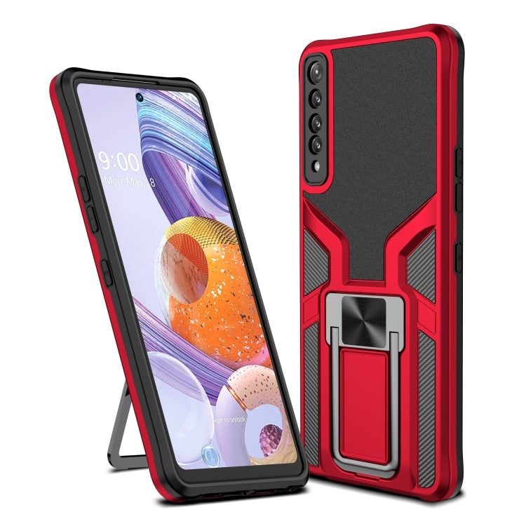 For LG Stylo 7 Armor 2 in 1 PC + TPU Magnetic Shockproof Case with Foldable Holder