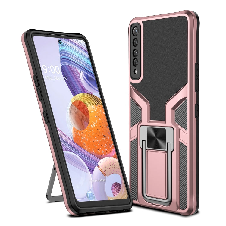 For LG Stylo 7 Armor 2 in 1 PC + TPU Magnetic Shockproof Case with Foldable Holder
