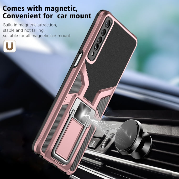 For LG Stylo 7 Armor 2 in 1 PC + TPU Magnetic Shockproof Case with Foldable Holder