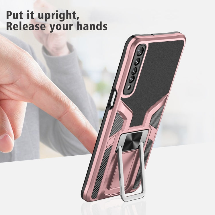For LG Stylo 7 Armor 2 in 1 PC + TPU Magnetic Shockproof Case with Foldable Holder