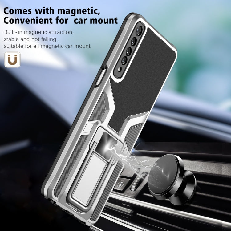 For LG Stylo 7 Armor 2 in 1 PC + TPU Magnetic Shockproof Case with Foldable Holder
