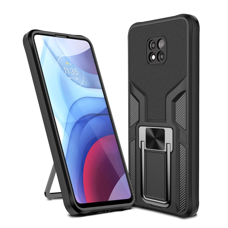 For Motorola Moto G Power 2021 Armor 2 in 1 PC + TPU Magnetic Shockproof Case with Foldable Holder