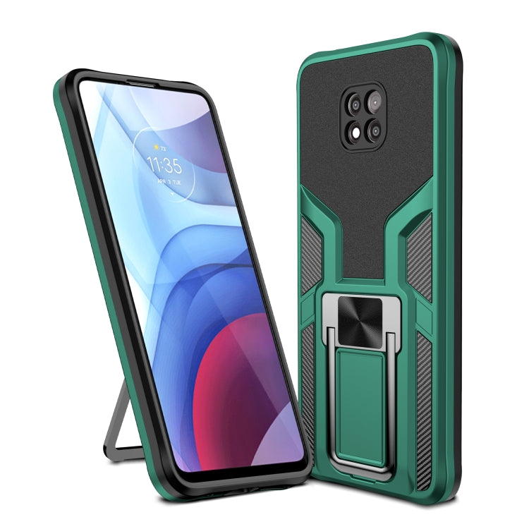 For Motorola Moto G Power 2021 Armor 2 in 1 PC + TPU Magnetic Shockproof Case with Foldable Holder