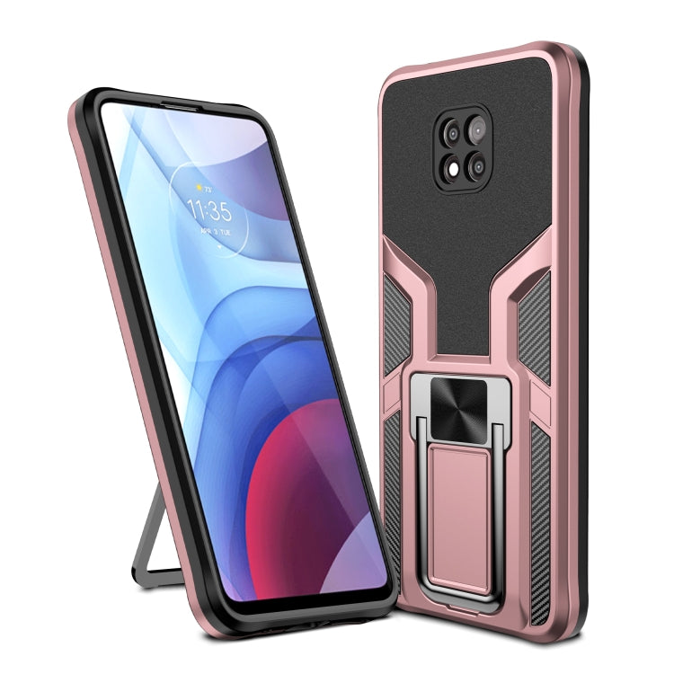 For Motorola Moto G Power 2021 Armor 2 in 1 PC + TPU Magnetic Shockproof Case with Foldable Holder