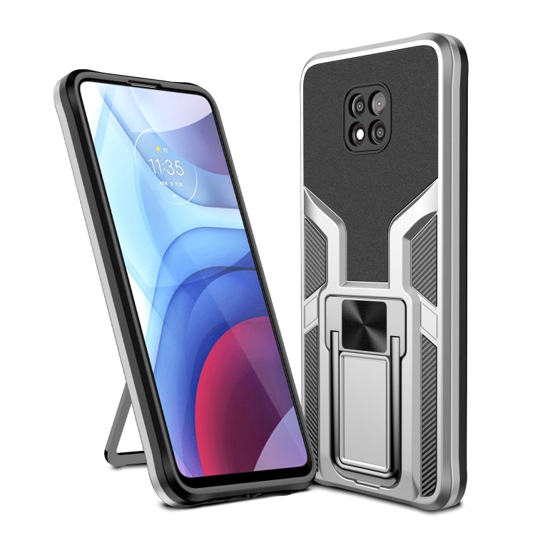 For Motorola Moto G Power 2021 Armor 2 in 1 PC + TPU Magnetic Shockproof Case with Foldable Holder