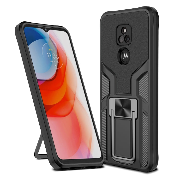 For Motorola Moto G Play 2021 Armor 2 in 1 PC + TPU Magnetic Shockproof Case with Foldable Holder