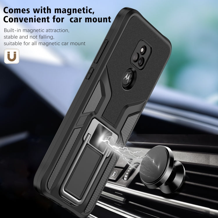 For Motorola Moto G Play 2021 Armor 2 in 1 PC + TPU Magnetic Shockproof Case with Foldable Holder