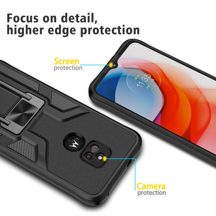 For Motorola Moto G Play 2021 Armor 2 in 1 PC + TPU Magnetic Shockproof Case with Foldable Holder