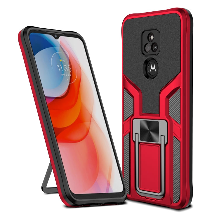 For Motorola Moto G Play 2021 Armor 2 in 1 PC + TPU Magnetic Shockproof Case with Foldable Holder
