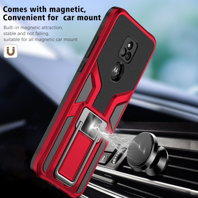 For Motorola Moto G Play 2021 Armor 2 in 1 PC + TPU Magnetic Shockproof Case with Foldable Holder