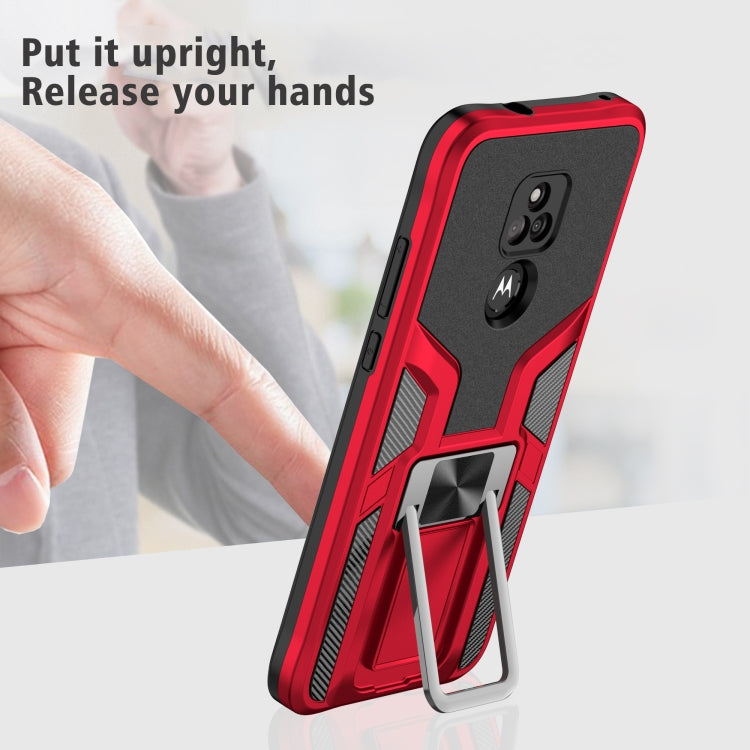 For Motorola Moto G Play 2021 Armor 2 in 1 PC + TPU Magnetic Shockproof Case with Foldable Holder