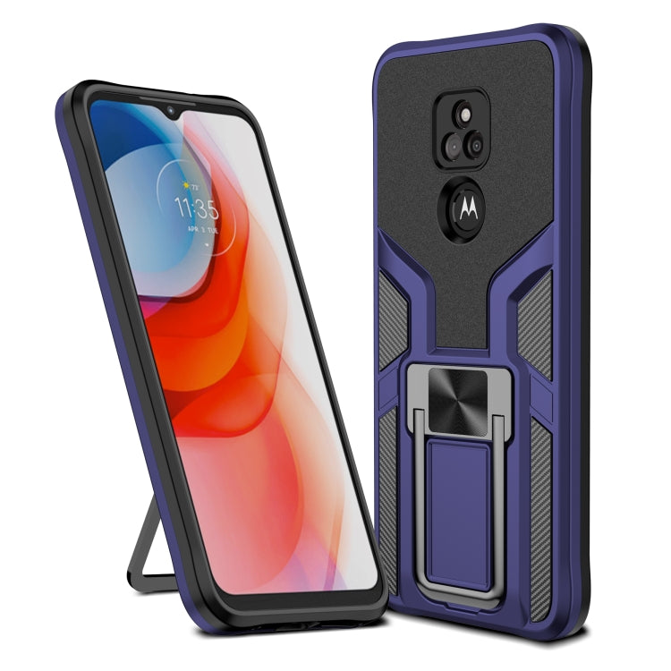 For Motorola Moto G Play 2021 Armor 2 in 1 PC + TPU Magnetic Shockproof Case with Foldable Holder