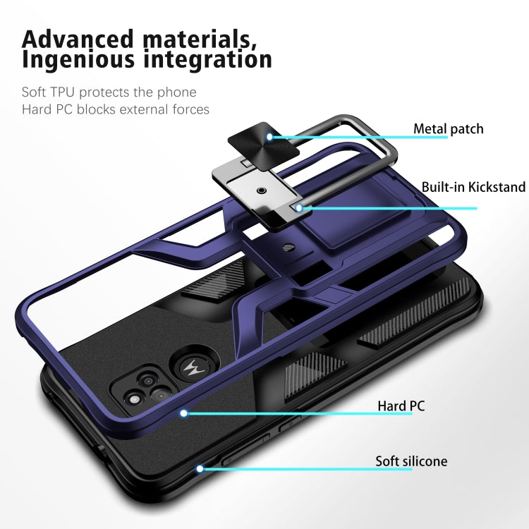 For Motorola Moto G Play 2021 Armor 2 in 1 PC + TPU Magnetic Shockproof Case with Foldable Holder