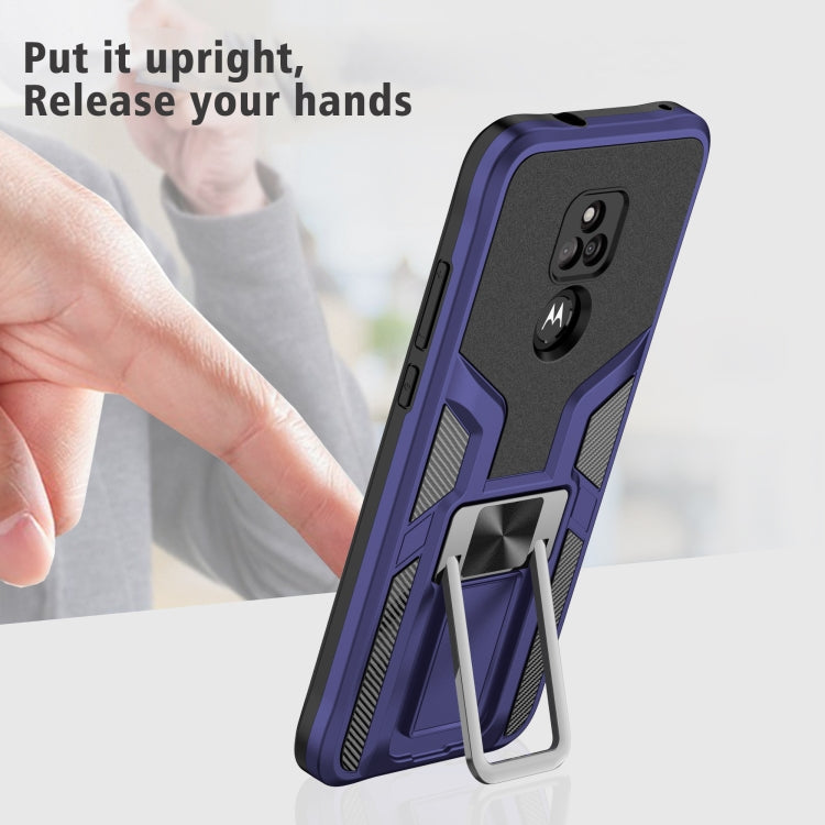 For Motorola Moto G Play 2021 Armor 2 in 1 PC + TPU Magnetic Shockproof Case with Foldable Holder