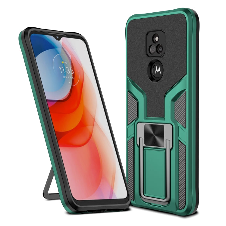 For Motorola Moto G Play 2021 Armor 2 in 1 PC + TPU Magnetic Shockproof Case with Foldable Holder
