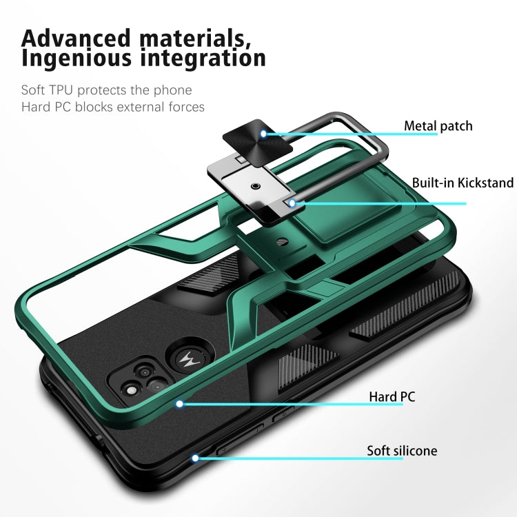 For Motorola Moto G Play 2021 Armor 2 in 1 PC + TPU Magnetic Shockproof Case with Foldable Holder