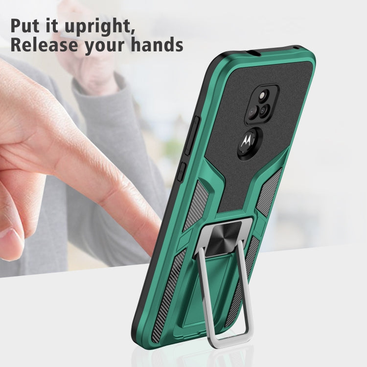 For Motorola Moto G Play 2021 Armor 2 in 1 PC + TPU Magnetic Shockproof Case with Foldable Holder