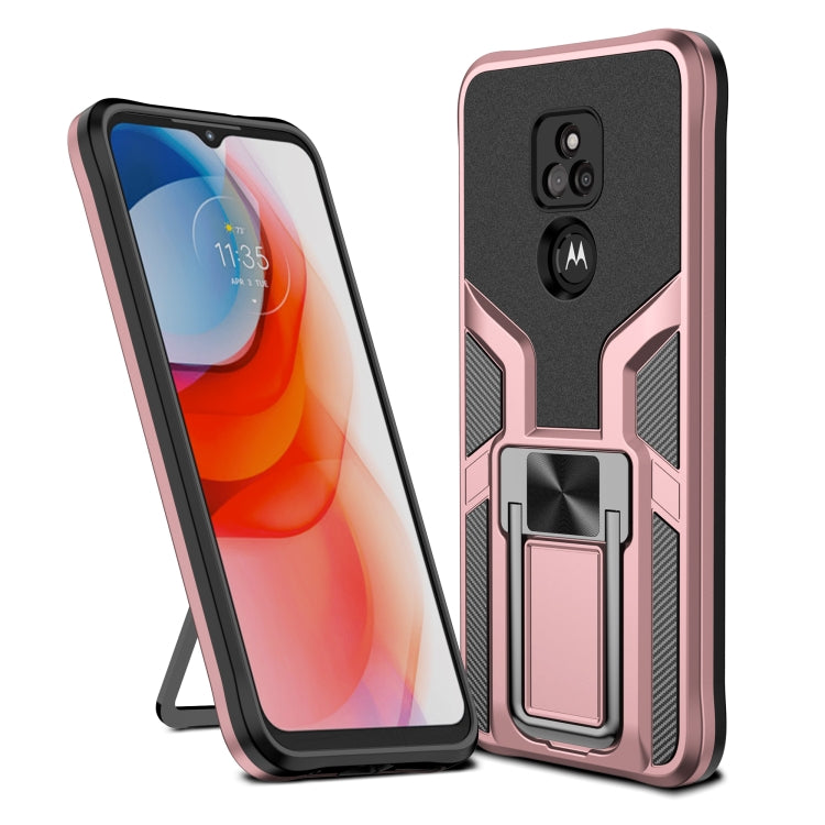For Motorola Moto G Play 2021 Armor 2 in 1 PC + TPU Magnetic Shockproof Case with Foldable Holder