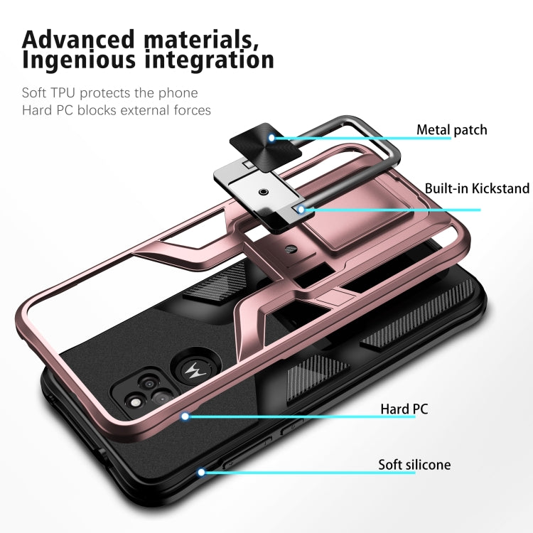 For Motorola Moto G Play 2021 Armor 2 in 1 PC + TPU Magnetic Shockproof Case with Foldable Holder