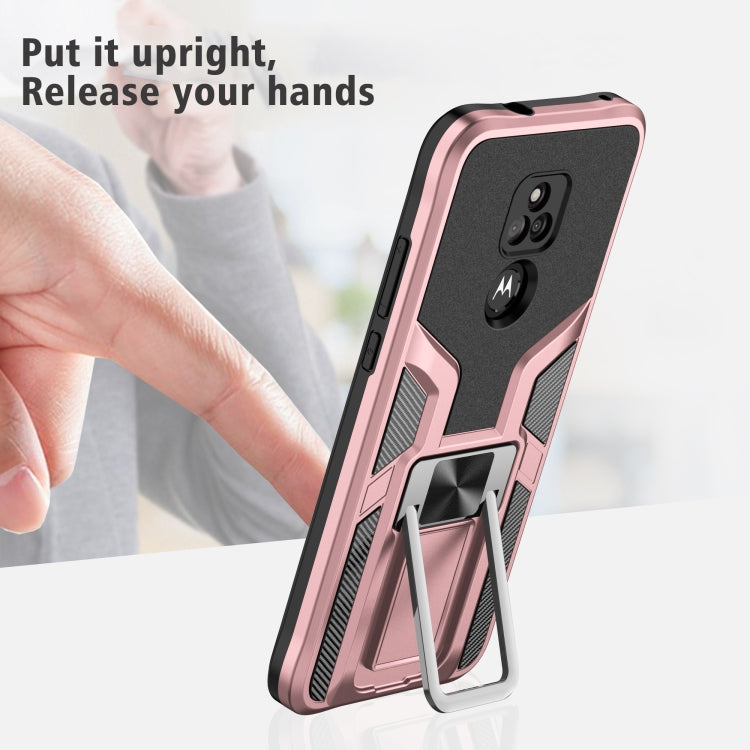 For Motorola Moto G Play 2021 Armor 2 in 1 PC + TPU Magnetic Shockproof Case with Foldable Holder