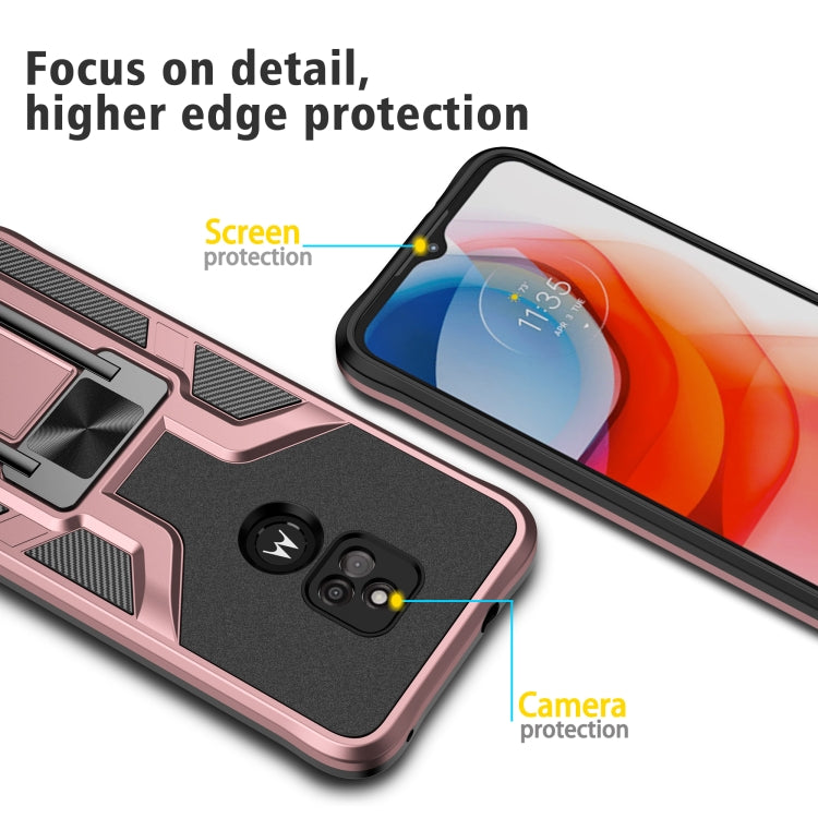 For Motorola Moto G Play 2021 Armor 2 in 1 PC + TPU Magnetic Shockproof Case with Foldable Holder