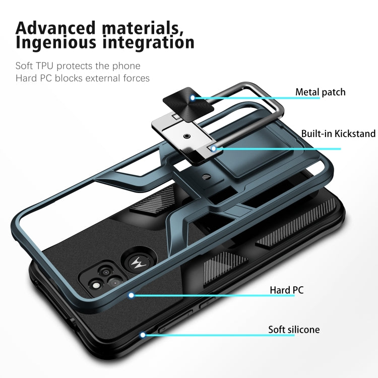 For Motorola Moto G Play 2021 Armor 2 in 1 PC + TPU Magnetic Shockproof Case with Foldable Holder
