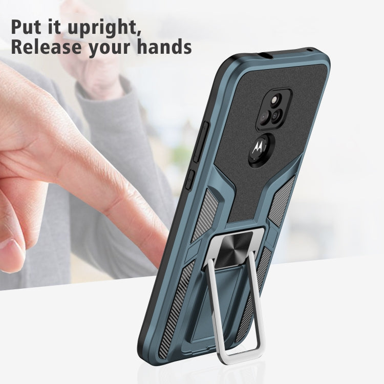 For Motorola Moto G Play 2021 Armor 2 in 1 PC + TPU Magnetic Shockproof Case with Foldable Holder