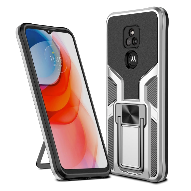 For Motorola Moto G Play 2021 Armor 2 in 1 PC + TPU Magnetic Shockproof Case with Foldable Holder