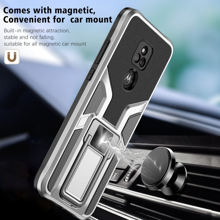 For Motorola Moto G Play 2021 Armor 2 in 1 PC + TPU Magnetic Shockproof Case with Foldable Holder